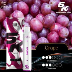 Jues 5000 Puffs กลิ่น Grape (องุ่น) เป็นพอดใช้แล้วทิ้งที่จำนวนคำการในการสูบ 5,000 พัฟฟ์ เป็นพอตรุ่นใหม่ล่าสุดจากแบรนด์ Jues และเป็นพอตแบบใช้แล้วทิ้ง