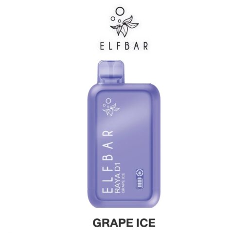 ELFBAR RAYA D1 10000 puffs กลิ่น Grape Ice (องุ่น): มีกลิ่นองุ่นเย็นที่ทำให้รู้สึกหอมหวานสดชื่น
