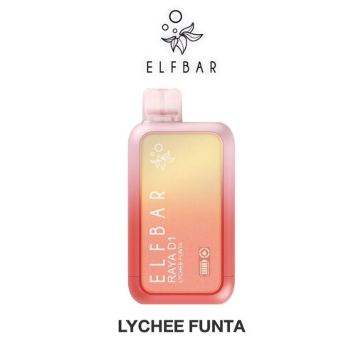 ELFBAR RAYA D1 10000 puffs กลิ่น Lychee Funta (ลิ้นจี่): มีกลิ่นลิ้นจี่ที่หอมหวานเต็มปากทุกครั้งที่สูบ