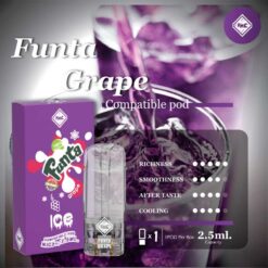 VMC Pod 2.5ml แฟนต้าองุ่น (Funta Grape): มีกลิ่นหอมของแฟนต้าผสมกับกลิ่นหอมขององุ่นที่สดชื่น
