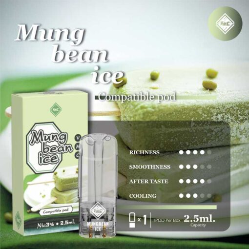 VMC Pod 2.5ml ไอติมถั่วเขียว (Mung bean ice): มีกลิ่นของไอติมถั่วเขียวที่หอมอ่อน และมีความหวานที่เป็นเอกลักษณ์ของถั่วเขียว