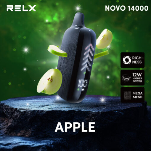 Relx Novo 14K กลิ่น แอปเปิ้ล กลิ่นแอปเปิ้ลมีความหวานที่อร่อยและกลิ่นหอมที่สดชื่น รสชาติหอมหวานของแอปเปิ้ลเขียวสดที่เต็มไปด้วยความสดชื่นและมีความเย็นเล็กน้อย กลิ่นนี้เหมาะสำหรับผู้ที่ชื่นชอบผลไม้และต้องการความหวานที่ไม่มากเกินไป กลิ่นแอปเปิ้ลสามารถใช้ได้ทั้งวัน ไม่ว่าจะเป็นในตอนเช้าหรือช่วงเย็น ทำให้คุณรู้สึกสดชื่นและผ่อนคลาย กลิ่นนี้ยังเหมาะสำหรับการใช้ในช่วงเวลาที่ต้องการความหวานและความเย็นในเวลาเดียวกัน ทำให้คุณรู้สึกสดชื่นและผ่อนคลายตลอดวัน