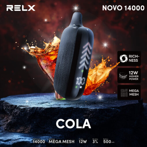 Relx Novo 14K กลิ่น โคล่า รสชาติของโคล่าที่เป็นที่รู้จักและชื่นชอบอย่างกว้างขวาง ให้ความหวานที่เข้มข้นเหมือนกับการดื่มโคล่าจากกระป๋องแรกๆ ความเย็นสดชื่นที่กระตุ้นให้ความรู้สึกผ่อนคลายได้อย่างรวดเร็ว และกลิ่นหอมที่ชัดเจนเหมือนกับการเปิดขวดโคล่าใหม่ๆ ทำให้เป็นกลิ่นที่ดีในการเริ่มต้นวันใหม่ หรือใช้ในช่วงเวลาที่ต้องการความกระตุ้นและความสดชื่นในเวลาเดียวกัน โคล่าเป็นกลิ่นที่เข้ากับทุกโอกาสและสามารถใช้ได้ทั้งวัน ไม่ว่าจะเป็นการพักผ่อนหรือทำงาน กลิ่นโคล่าจะนำความรู้สึกสดชื่นและกระปรี้กระเปร่าให้กับคุณตลอดเวลา